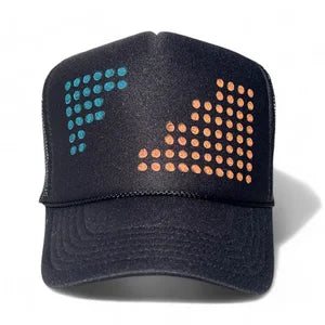 Trucker Hat in Black w Coral & Electric Blue