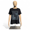 Womens T-Shirt in Black w Grey Print sz L