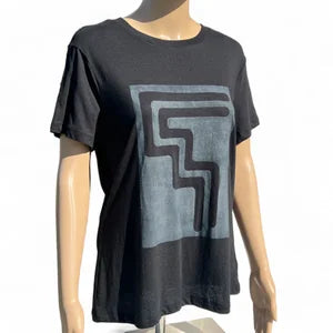 Womens T-Shirt in Black w Grey Print sz L