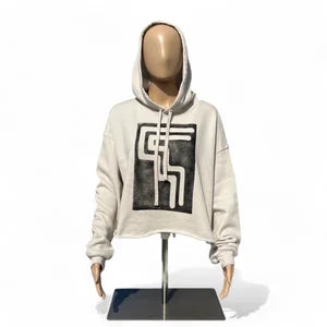 Crop Hoodie in Sand Dust with Black