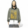 Crop Hoodie in Army w Ochre Print sz L