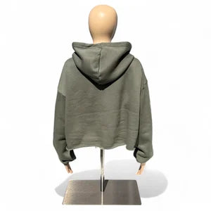 Crop Hoodie in Army w Ochre Print sz L