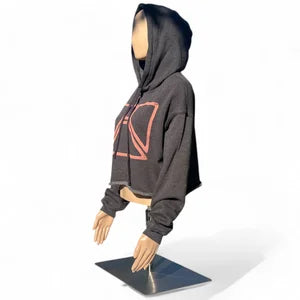Crop Hoodie in Grey w Rose Pink sz M