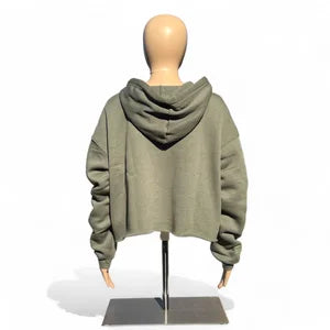 Crop Hoodie in Army w Flicker Pink Print sz M
