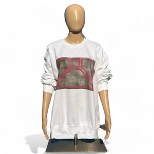 Unisex Crewneck Sweatshirt in White w Magenta sz L
