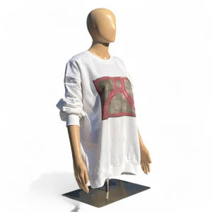 Unisex Crewneck Sweatshirt in White w Magenta sz L