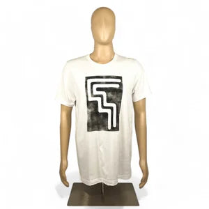 Mens T-Shirt in White w Black Print
