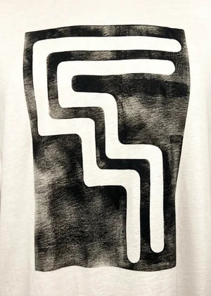 Mens T-Shirt in White w Black Print