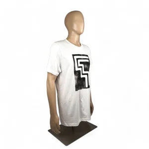 Mens T-Shirt in White w Black Print