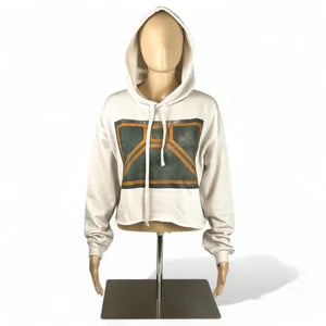 Crop Hoodie in Sand Dust w Neon Orange
