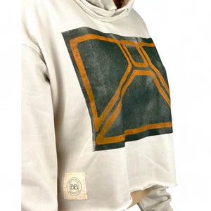 Crop Hoodie in Sand Dust w Neon Orange