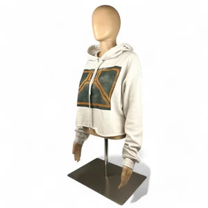 Crop Hoodie in Sand Dust w Neon Orange
