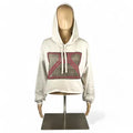 Crop Hoodie in Sand Dust w Mud & Magenta Print  sz M
