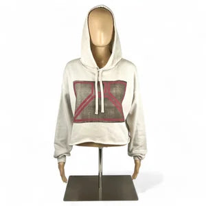 Crop Hoodie in Sand Dust w Mud & Magenta Print  sz M