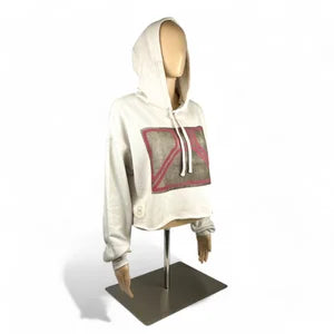 Crop Hoodie in Sand Dust w Mud & Magenta Print  sz M
