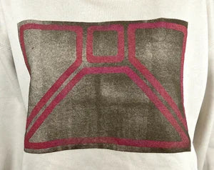 Crop Hoodie in Sand Dust w Mud & Magenta Print  sz M