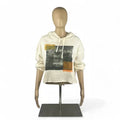 Crop Hoodie, Abstract Collection, in Ivory w Mud, Mustard & Vibrant Orange szL
