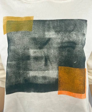 Crop Hoodie, Abstract Collection, in Ivory w Mud, Mustard & Vibrant Orange szL