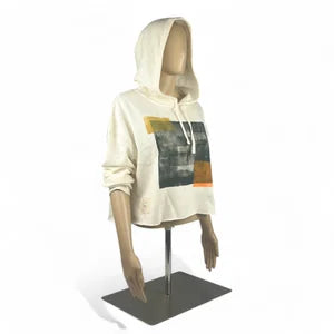 Crop Hoodie, Abstract Collection, in Ivory w Mud, Mustard & Vibrant Orange szL