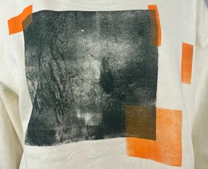 Crop Hoodie, Abstract Collection, in Ivory w Mud & Vibrant Orange szL