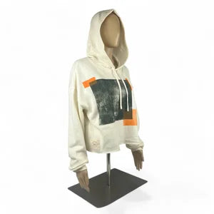 Crop Hoodie, Abstract Collection, in Ivory w Mud & Vibrant Orange szL