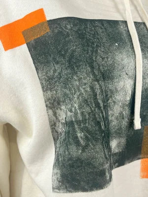 Crop Hoodie, Abstract Collection, in Ivory w Mud & Vibrant Orange szL