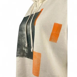 Crop Hoodie, Abstract Collection, in Ivory w Mud & Vibrant Orange szL