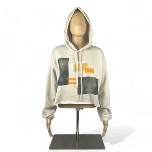 Crop Hoodie, Abstract Collection, in Ivory w Mud, Ochre & Vibrant Orange szM