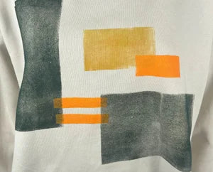 Crop Hoodie, Abstract Collection, in Ivory w Mud, Ochre & Vibrant Orange szM