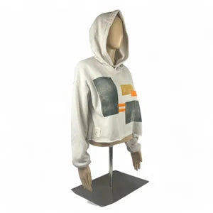 Crop Hoodie, Abstract Collection, in Ivory w Mud, Ochre & Vibrant Orange szM