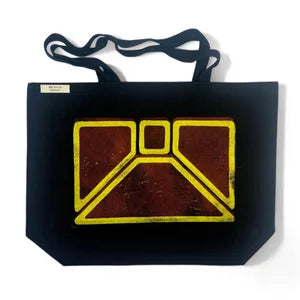 Tote in Black w Maroon & Yellow Print