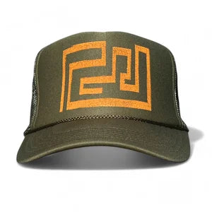 Trucker Hat Army Green w Tangerine