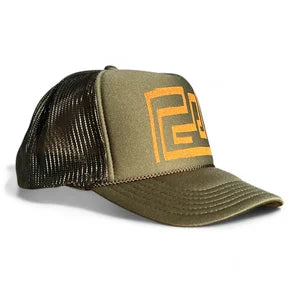 Trucker Hat Army Green w Tangerine