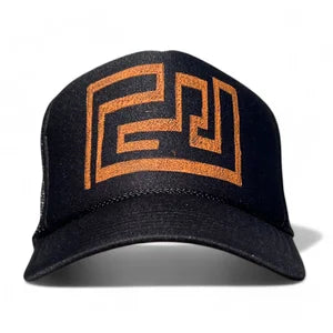 Trucker Hat in Black w Tangerine