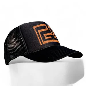 Trucker Hat in Black w Tangerine