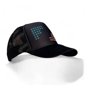 Trucker Hat in Black w Coral & Electric Blue