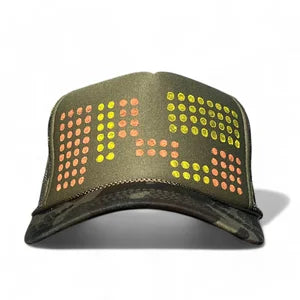 Trucker Hat in Camo Green, Coral & Yellow