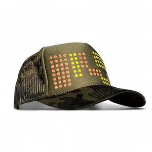 Trucker Hat in Camo Green, Coral & Yellow