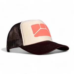 Trucker Hat Brown, Cream w Coral