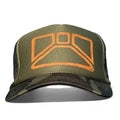Trucker Hat Camo Green w Tangerine