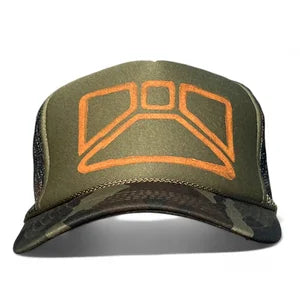 Trucker Hat Camo Green w Tangerine