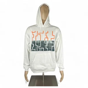 Unisex Hoodie in White with Forrest & Electric Orange Print szL