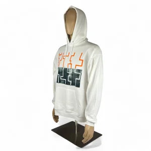 Unisex Hoodie in White with Forrest & Electric Orange Print szL