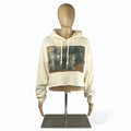 Crop Hoodie in Ivory with Orange & Mud Print szM