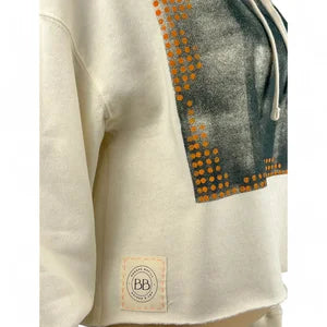 Crop Hoodie in Ivory with Orange & Mud Print szM