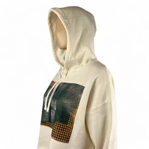 Crop Hoodie in Ivory with Orange & Mud Print szM