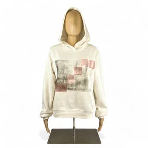 Women's Hoodie in Ivory with Mud & Burnt Orange Print szL