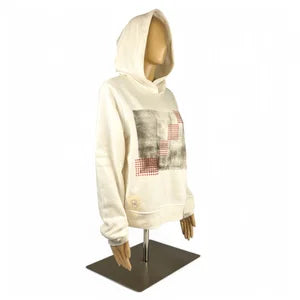 Women's Hoodie in Ivory with Mud & Burnt Orange Print szL