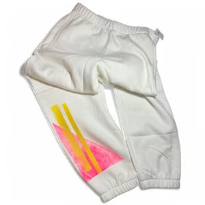 Super Soft Off White Joggers w Neon Pink and Yellow Print