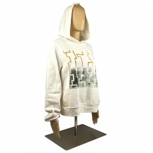 Womens Hoodie in Ivory w Golden Mustard & Faded Forrest szL